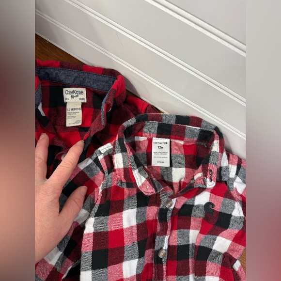 Oshkosh B’gosh/Carhartt/Carter’s 3 piece bundle. Onesies & Jacket Size 12 month. - Picture 2 of 10